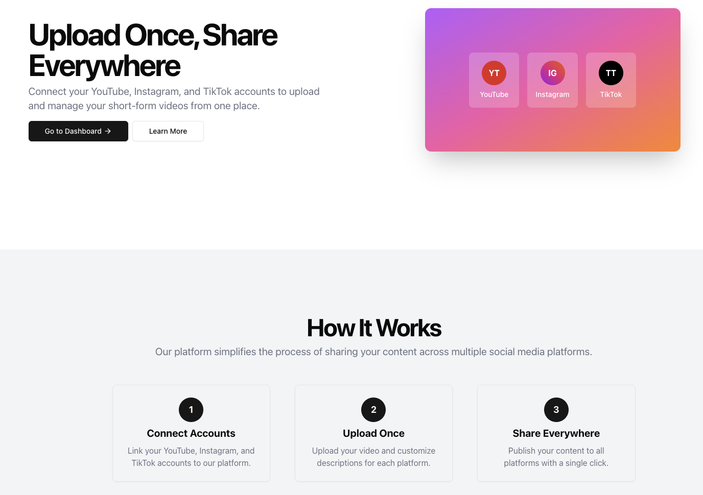Multiplatform Video Upload Home Page